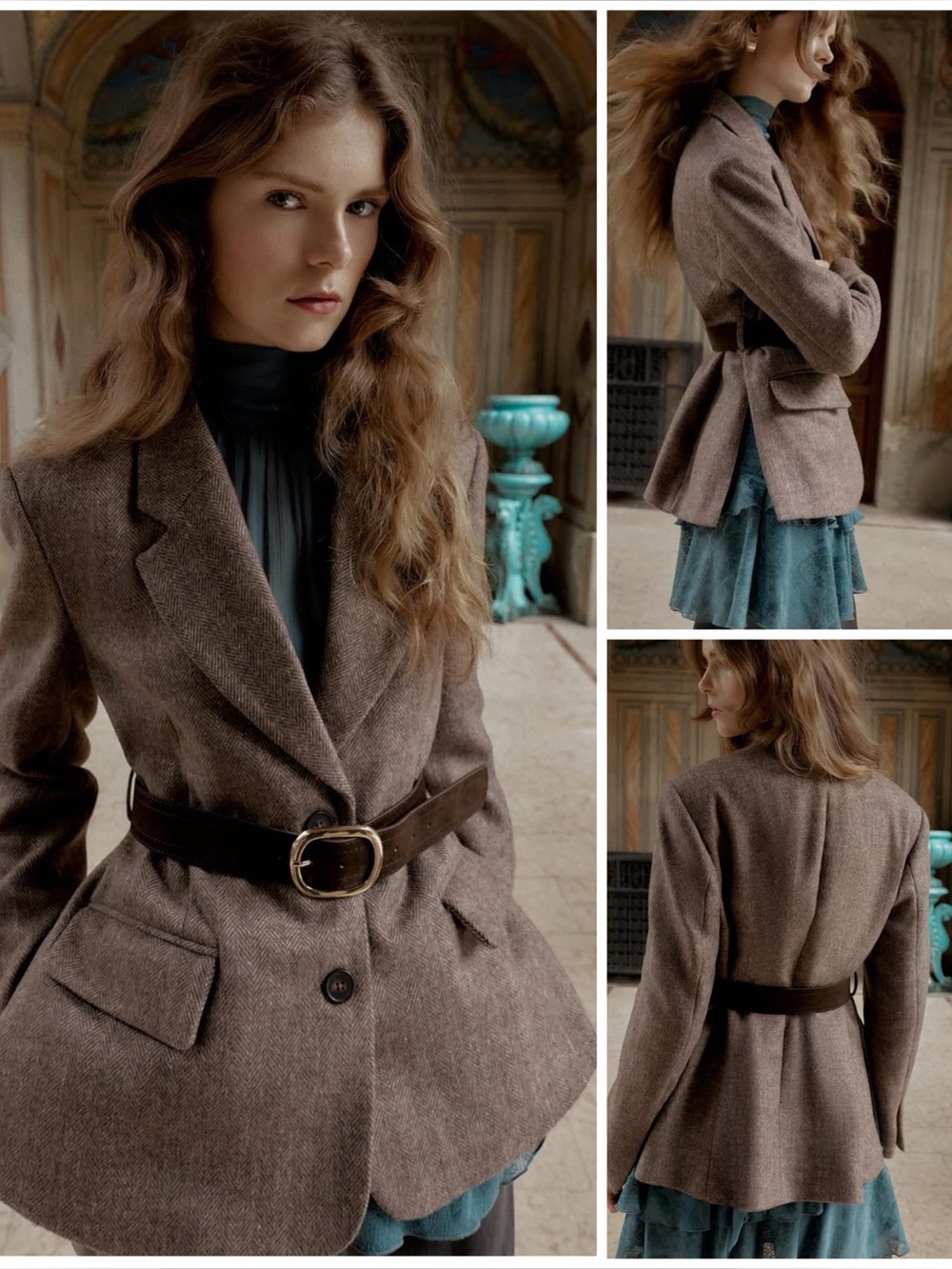 ZARA ~ HERRINGBONE BELTED BLAZER JACKET